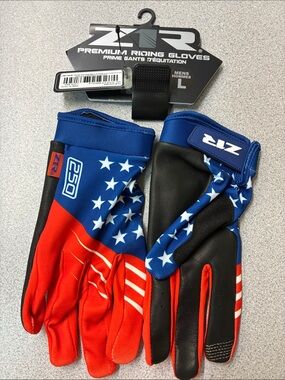 Z1R Men's Premium Motorcycle Riding Gloves - American Flag Blue/Red